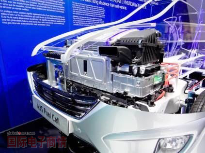 2012年度巴黎車展:韓國車廠Hyundai的ix35 Fuel Cell是以氫燃料電池為動(dòng)力，將氫轉(zhuǎn)換成電力供應(yīng)至電動(dòng)馬達(dá)，所產(chǎn)生的物質(zhì)只有水